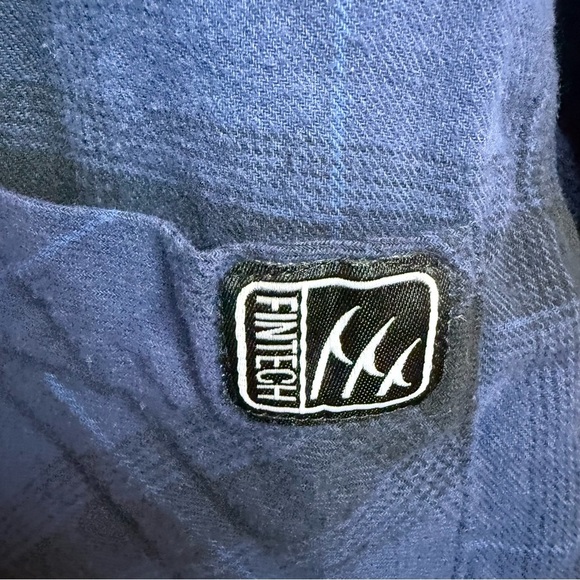 Fintech | Men's Navy Plaid Casual Button-Down Flannel Shirt | Sz L - Picture 3 of 6